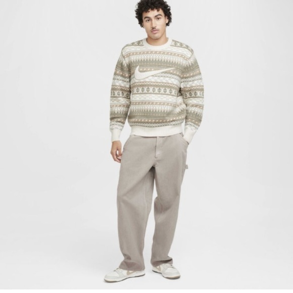 Nike Life Fair Isle Cable Knit Crewneck Sweater Orewood Brown FZ0125-105 Sz XL - Picture 16 of 16